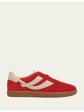 Vince Oasis Bicolor Leather Sneakers In Red Suede Beige Leather Gum Sole Size 8